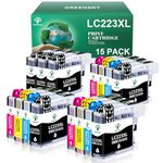 GREENSKY LC223 Ink Cartridge Compatible Replacement for Brother LC223 for Brother DCP J4120DW MFC J4620DW MFC J680DW DCP J5625DW MFC J5320DW MFC J4625DW J4420DW J480DW J5720DW DCP J562DW Ink (15 Pack)
