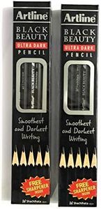 Artline Black Beauty Ultra Dark & Smooth Writing Pencil | Extra Dark | Rubber Tip Pencil | Lightweight With Comfortable Grip | Free Sharpener Inside | Set Of 10 x Pack Of 2