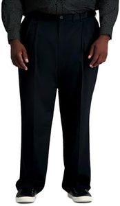 Haggar Men's Premium No Iron Khaki Classic Fit Expandable Waist Flat Front Pant (Regular and Big & Tall Sizes), Black, 32W x 30L