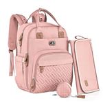 Dikaslon Diaper Bag Backpack with Portable Changing Pad, Pacifier Case and Stroller Straps, Large Unisex Baby Bags for Boys Girls, (Pink)