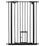 PawHut Extra Tall Dog Gate with Cat Flap, Pet Safety Gate for Doorways Stairs with Auto Close Double Locking, 104 cm Tall 74-80 cm Wide, Black