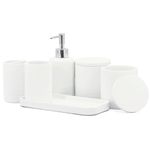 ZCCZ - White Bathroom Accessories Set 6 Pcs - Toothbrush Holder, Lotion Soap Dispenser, 2 Qtip Holder Dispenser, Vanity Tray, Bathroom Tumbler - Decorative Countertop Vanity Organizer