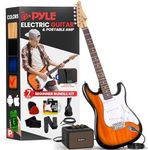 Pyle Full Size Electric Guitar Kit with 5W Amplifier, Gig Bag, Picks, Spare Strings, and Strap, ST-Style Beginner Guitar Bundle with 22 Frets, Paulownia Wood Body, Natural Burst