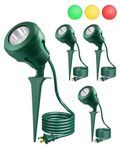 EDISHINE 120V Halloween Outdoor LED Spotlights, 4.8W Plug in Spotlight with 3 Lenses (Red Green Yellow) & 180° Rotatable Lamphead, 5000K Waterproof Landscape Lights for Flag Tree Garden Decor, 4 Pack