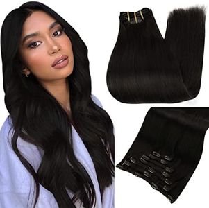 Full Shine Black Clip in Hair Extensions Human Hair 18 Inch Invisible Hair Clip in Extensions for Women Natural Black Straight Hair Extensions Clip in Human Hair 7 Pcs
