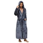 U2SKIIN Mens Robe with Hooded, Full Length Thickened Plush Robe for Men(Dark Grey,2XL/3XL)