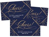 50 Navy Gold Gatsby Drink Ticket Coupons for a Free Drink at Weddings, Work Events or Party Bar, One Free Beer Wine Alcohol Soft Drink or Food Vouchers, Cheers Large Drinking Paper Raffle Cards