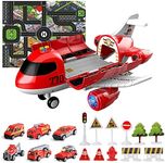 Hapavis Airplane Toys with Light and Sound Fire Trucks Set Transport Cargo Airplane Car Toy Play Set with Vehicle Car Toy