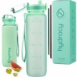 Hydracy Water Bottle with Time Marker -Large 1 Litre BPA Free Water Bottle & No Sweat Sleeve -Leak Proof Gym Bottle with Fruit Infuser Strainer & Times to Drink -Ideal for Fitness Sport & Outdoor