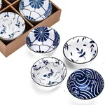 Kirosaku Japanese Rice Bowls, Set of 4 - Blue Ceramic Tableware - Oriental Deep Dinnerware Bowl Set - Serving Bowls for Miso or Noodle Soup High-Temperature Firing - Gift Set - H2.4xL4.5xW4.5 Inches