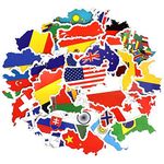 50 Pcs National Flag Country Map Stickers World Flag Stickers Pack Country Flag Decals for Laptop Car Suitcase Water Bottle Helmet Truck