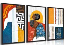 3PCS Abstract African American Canvas Wall art Modern Minimalist Geometric Black Woman Colorful Ethnic Tribal Picture Wall Decor Poster Printing Artwork for Living Room Bedroom Women Room Unframed