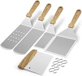 Metal Spatula Set of 5, HaSteeL Heavy Duty Griddle Accessories Kit, Durable Stainless Steel Burger Turner Flipper Scraper Tools for Flat Top Grill Teppanyaki Cast Iron, Indoor & Outdoor, Easy to Clean