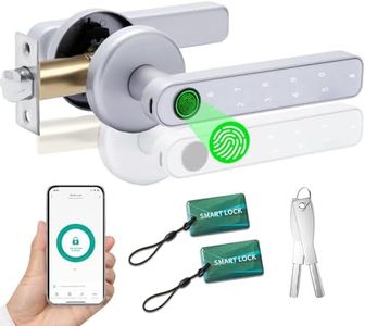 WAH LIN PARTS Fingerprint Smart Door Lock 5 in 1, Keyless Entry Door Knob with APP/IC Card/Fingerprint/Keys, 50 Fingerprints/100 Codes, Biometric Door Lock for Front Door Bedroom Office Hotel(Silver)