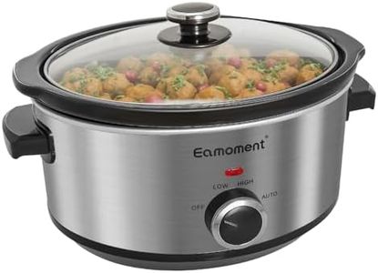 Eamoment Slow Cooker, 3,5 Liter Edelstahl Schongarer mit Keramiktopf, Einstellbare Temperatur, Spülmaschinenfester Keramiktopf und Deckel aus Gehärtetem Glas, 200W