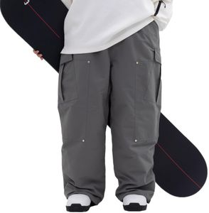 SNOWVERB Womens Mens Super Baggy 15K Waterproof Snowboard Ski Pants Workwear Loose Fit Snow Pants for Winter Sports Gray