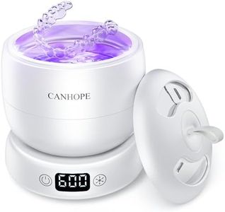 CANHOPE Ultrasonic Retainer Cleaner Machine, 42kHz Professional for Dentures, Aligners, Mouth Guards, Jewelry - IPX7 Waterproof Durable Removable Base and Top Cover, 3 Timer Settings, Quiet White