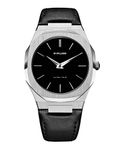 D1 Milano Leather Ultra Thin Analog Black Dial Men's Watch-Utlj01, Band Color-Black