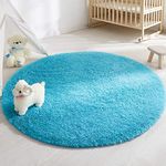 TAUKIR CARPETS 2.5 inches Handwoven Plain shag Collection Super Soft Polyester with Microfiber Silk Touch Carpet.Size 6x6 Round, feet Color, Aqua Blue