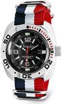 Vostok | Men's Amphibian Classic Automatic Self-Winding Russian Military Style Diver Watch | WR 200 m | Model 710640, tricolor strap B, Diver,Self-winding