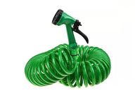 10M Retractable Coil Hose Pipe Extendable Spring Design Reel Nozzle Tap 7 Function Garden Plant Flower Water Spray Gun Green