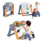 Costzon 6-in-1 Kids Table & Chair Set, Folding Art Easel w/Markers, Eraser, 102 Pcs Compatible Bricks, Reversible Building Block Tabletop, Storage Space & Baskets, Activity Table for Sand & Water
