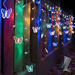 Solar Butterfly Curtain Lights 13ft LED Fairy Lights with Remote, USB Rechargable Waterproof Solar Lights Outdoor Garden Butterfly Ornaments For Patio Yard Gazebo Easter Decoration (Multicolor)