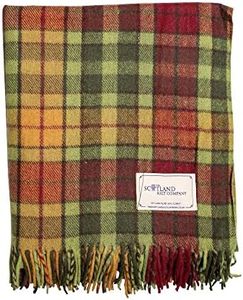 The Scotland Kilt Company Scottish Throw Large Wool Tartan Rug in Buchanan Autumn - Warm Picnic Travel Blanket - 60 x 70”