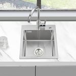 KINKIBOS 304 Stainless Steel Kitchen Sink 40 x 45 cm, Small Kitchen Sink, Topmount Kitchen Sink with Tap Hole and Overflow (Without Drain Pipe), 1 Bowl, Brushed