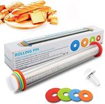 STAREWA Rolling Pin, Adjustable Stainless Steel Rolling Pins Dough Roller with 4 Removable Adjustable Thickness Rings for Baking Dough, Pizza, Pie, Pastries, Pasta and Cookies