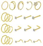 MODRSA Nose Rings Nose Piercing Jewelry Gold Hoop Nose Rings for Men&Women 20 Gauge Nose Ring Surgical Steel Nose Ring Studs Diamond L Shape Screw Nose Rings Gold