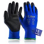 S&R Work Gloves - 12 pairs of BASIC Nylon PU coating Protective Gloves Size L/9 for private and commercial use