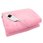 GLOW MASTER UK Electric Heated Throw Baby Pink Over Under Blanket Fleece Bed Washable Soft Mattress