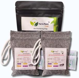 NewSun Pack of 4-100gram Fresh Activated Bamboo Charcoal Chunks Air Purifying Bag Natural Deodorizer and Dehumidifier for Car, Rooms, Pets, Shoes, Packet Color (Grey, Black)