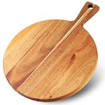 Wood Pizza Peel, 14 inch Cutting Board, Cheese Paddle Board, Bread and Crackers Platter for Serving and Minor Food Prepare with Handle Lightweight Smooth Pizza Paddle Plate and Serving Board