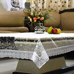 Kuber Industries PVC Center Table Cover|40x60 Inch |Stone Print Table Cloth 4 Seater|Waterproof Table Sheet, Silver Lace (Silver)