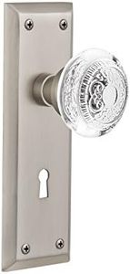 Nostalgic Warehouse 751670 New York Plate with Crystal Egg and Dart Knob, 2.25", Satin Nickel