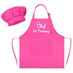 Kids Apron Chef Hat Set Chef in Training Child Apron with 2 Pockets for Boys Girls Adjustable Kitchen Cooking Baking Painting (Pink)