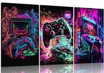 Framed Cool Gaming Room Decor Set of 3 - Video Game Watercolor Graffiti Gamepad Canvas Wall Art, Gaming Poster Room Decor for Boys Room Kids Game Room Bedroom 12x16 Inches