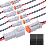 Exqutoo 6Pack 2-Pin Waterproof DT Connector Male and Female Wire Connectors with 16AWG 105℃ 600V Wires and Heat Shrink Tubes, Applicable for Automotive Electrical Connections