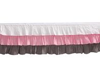Bacati 3 Layer Ruffled Crib/Toddler Bed Skirt, White/Pink/Grey, 13"