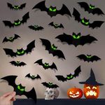 LOAVER 144 Pcs Bats Wall Decor, Glow in The Dark Bats 3D Bat Halloween Decorations Black Plastic Bats Stickers Sticky Decals for Home Indoor& Outdoor