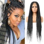 Humistwbiu Braided Wigs for Women Full Double Lace Front Square Knotless Box Braid Wig with Baby Hair Japan-made Lightweight Synthetic Black Hand Braided Wigs 36 Inch (1B,Box Braids)