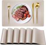 Maharsh Leather Placemats for Dining Table, Waterproof Heat Resistant Easy to Clean Non-Slip Wipeable PU Leather Place Mats Indoor, Washable Kitchen Table Mats (Champagne, 2)