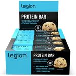 Legion Chocolate Chip Cookie Dough Protein Bar - 100% Whey Protein Bars Low Sugar High Protein with Prebiotic Fiber - Soy-Free, Gluten Free, Naturally Flavored, Low Fat, High Protein Bars (12 Count)
