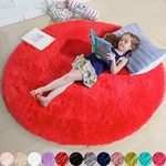 Amdrebio Red Round Rug for Bedroom,Fluffy Circle Rug 5'X5' for Kids Room,Furry Carpet for Teen Girls Room,Shaggy Circular Rug for Nursery Room,Fuzzy Plush Rug for Dorm,Red Carpet, Room Decor for Baby