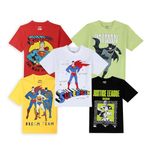 Kidsville Batman/Superman Printed Regular Fit Multicolor Cotton Boy's T-Shirt Set (Pack of 5)