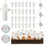 MTLEE 36 Set Baptism Favor Candles Cross Candles Baby Shower Favors Religious Candle Holy Communion Christening Favors for Christian Guests Party Wedding Birthday Gift (Eucalyptus Flower Tag)