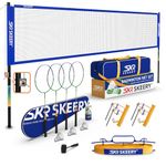 SKEERY Professional Badminton Set with Winch System,Portable Badminton Net Includes Carbon Aluminum Badminton Rackets Set of 4,3 Shuttlecocks and Carrying Bag,Badminton Sets for Backyards,Beach (Blue)