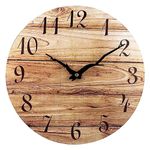 Plumeet Wall Clock, 10'' Frameless Wooden Wall Clocks with Silent Quartz Movement, Rustic Country Village Walnut Clocks Decorative for Kitchen Bedroom Living Room, Brown